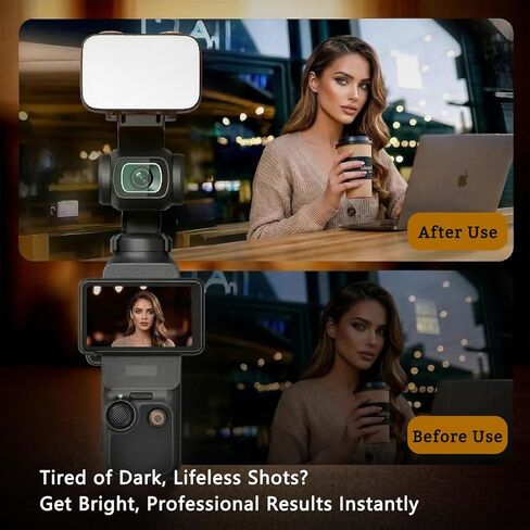مصباح LED لملحقات DJI Osmo Pocket 3، [متابعة تلقائية] مصباح سيلفي محمول لتسجيل فيديو TikTok، 40 خرزة LED، 3 أوضاع للألوان، تعتيم بدون خطوات، بطارية 800 مللي أمبير في الساعة in Kuwait