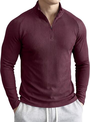JMIERR Mens 1/4 Zip Muscle T-Shirt Quick Dry Moisture Wicking Long Sleeve Athletic Workout Running Shirts in Saudi Arabia