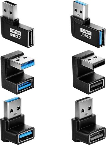 180 Degree / 90 Degree USB Adapter, 6 Pack Left and Right Angle, Vertical Up and Down USB A Male to Female Extender Connector for Laptop Car Charger Power Bank Flash Drive Devices in Kuwait