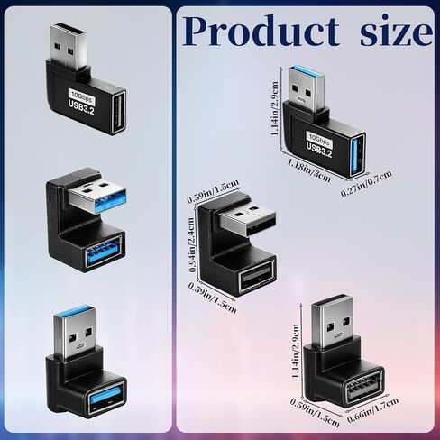 180 Degree / 90 Degree USB Adapter, 6 Pack Left and Right Angle, Vertical Up and Down USB A Male to Female Extender Connector for Laptop Car Charger Power Bank Flash Drive Devices in Kuwait