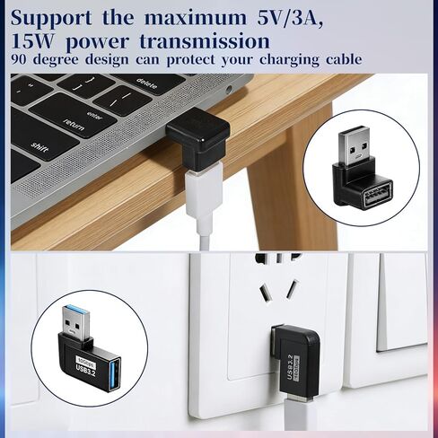 180 Degree / 90 Degree USB Adapter, 6 Pack Left and Right Angle, Vertical Up and Down USB A Male to Female Extender Connector for Laptop Car Charger Power Bank Flash Drive Devices in Kuwait
