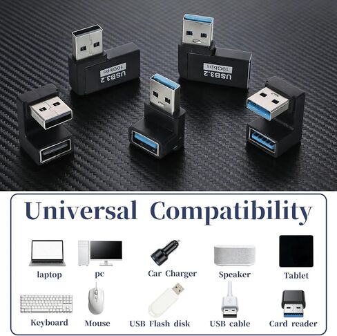 180 Degree / 90 Degree USB Adapter, 6 Pack Left and Right Angle, Vertical Up and Down USB A Male to Female Extender Connector for Laptop Car Charger Power Bank Flash Drive Devices in Kuwait