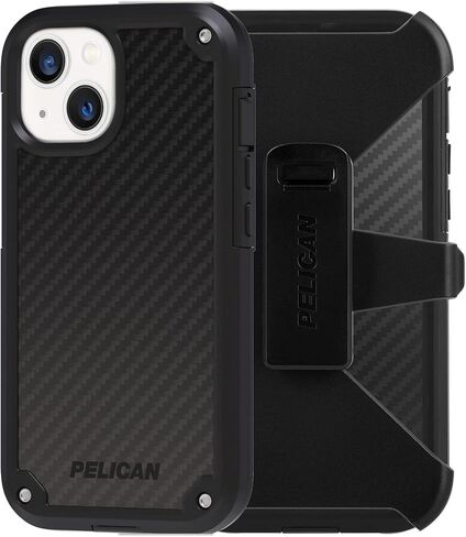حافظة سلسلة Pelican Shield لهاتف iPhone 17e / 16e / 14 - حماية من السقوط بدرجة عسكرية بطول 21 قدمًا، تصميم Kevlar® متين مع حافظة بمشبك حزام ومسند - أسود in Kuwait