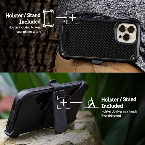 حافظة سلسلة Pelican Shield لهاتف iPhone 17e / 16e / 14 - حماية من السقوط بدرجة عسكرية بطول 21 قدمًا، تصميم Kevlar® متين مع حافظة بمشبك حزام ومسند - أسود in Kuwait