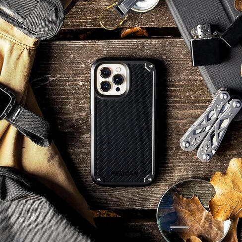 حافظة سلسلة Pelican Shield لهاتف iPhone 17e / 16e / 14 - حماية من السقوط بدرجة عسكرية بطول 21 قدمًا، تصميم Kevlar® متين مع حافظة بمشبك حزام ومسند - أسود in Kuwait