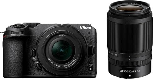 Nikon Z30 Camera Kit 16-50mm 50-250mm VR Lenses 20.9MP Vlogging Mirrorless 4K Recording Bundle with Camera Bag + Cleaning Kit + Flexible Vlogging Tripod + 64GB Memory Card + More in Kuwait