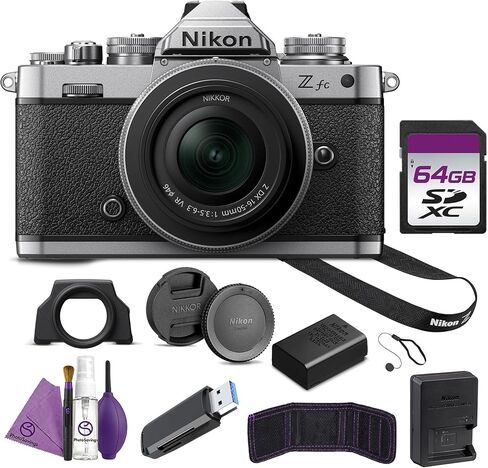 Nikon Zfc Mirrorless Camera 20.9MP DX 4K Video with 16-50mm Lens Silver Bundle with Cleaning Kit + 64GB Memory Card in Kuwait