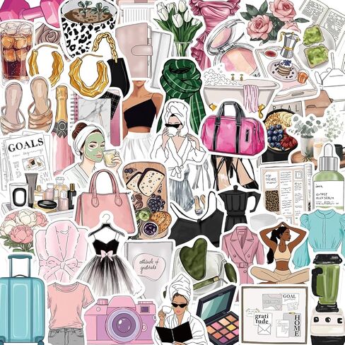 100 قطعة من الملصقات التجميلية Clean Girl - ملصقات فينيل للأزياء والعناية الذاتية، ملصقات صحية مقاومة للماء لزجاجات المياه وأجهزة الكمبيوتر المحمولة، مجموعة ملصقات بسيطة. in Kuwait