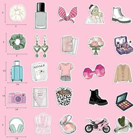 100 قطعة من الملصقات التجميلية Clean Girl - ملصقات فينيل للأزياء والعناية الذاتية، ملصقات صحية مقاومة للماء لزجاجات المياه وأجهزة الكمبيوتر المحمولة، مجموعة ملصقات بسيطة. in Kuwait