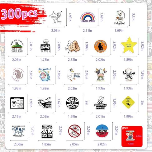 300 قطعة من الملصقات المضحكة للبالغين من زجاجات المياه Meme مجموعة ملصقات من الفينيل المقاوم للماء لأجهزة الكمبيوتر المحمول، والقبعات الصلبة، والسخرية، وشارات سجل القصاصات in Kuwait