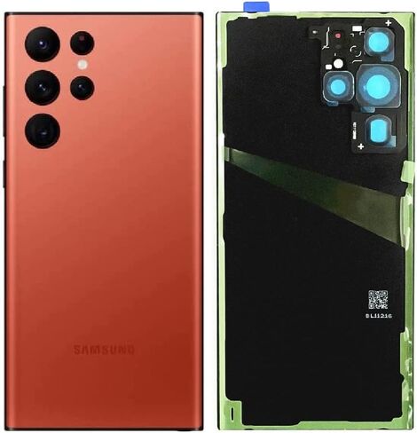 غطاء زجاجي خلفي لهاتف Galaxy S22 Ultra بديل لباب سامسونج جالاكسي S22 Ultra + أدوات (أحمر وردي) in Kuwait