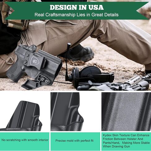 WARRIORLAND IWB Kydex Holster, Fits S&W M&P Shield Plus/Shield M2.0 / M1.0 (9mm/.40, 3.1" Barrel Only), Inside Waistband Appendix Concealed Carry, Adj. Cant & Retention, More Types for Option in Saudi Arabia