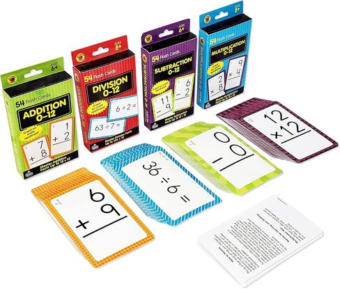 Carson Dellosa 158 Math Flash Cards for Kids Ages 8+, 3-Pack of Whole Number to Ninths Fractions Flash Cards, Facts 0-12 Multiplication and Division Flash Cards for 3rd Grade, 4th Grade, and 5th Grade in Saudi Arabia