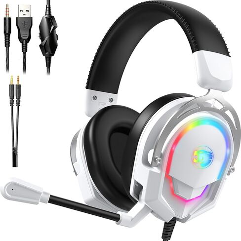 K98 Gaming Headset with Microphone, Over Ear Gaming Headphones Compatible with PS5/PS4/PC/Xbox Series X/S,Wired Headphones with Dapter Cable, RGB, Smooth Zero-Latency Audio, in-Game Audio Sync in Kuwait