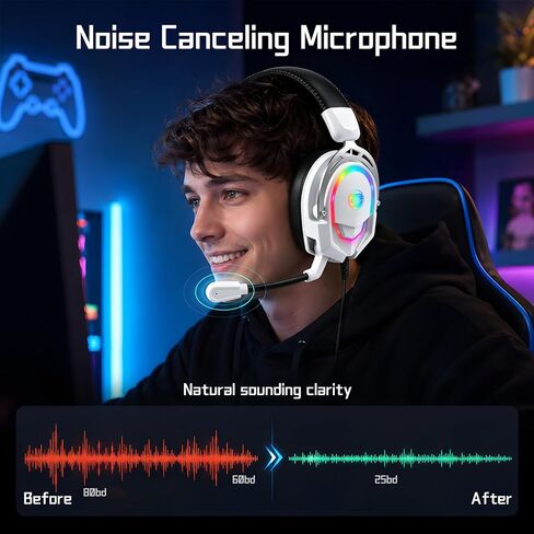 K98 Gaming Headset with Microphone, Over Ear Gaming Headphones Compatible with PS5/PS4/PC/Xbox Series X/S,Wired Headphones with Dapter Cable, RGB, Smooth Zero-Latency Audio, in-Game Audio Sync in Kuwait