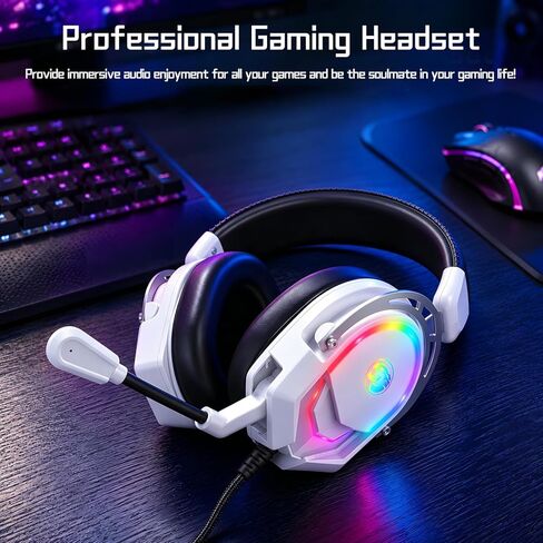 K98 Gaming Headset with Microphone, Over Ear Gaming Headphones Compatible with PS5/PS4/PC/Xbox Series X/S,Wired Headphones with Dapter Cable, RGB, Smooth Zero-Latency Audio, in-Game Audio Sync in Kuwait
