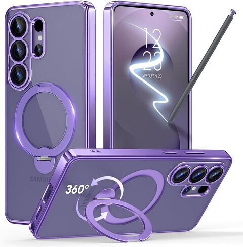 GolbinBox Magnetic for Samsung Galaxy S26 Ultra Case with 360° Spin Stand,[Compatible with MagSafe][Military Drop Protection] Shockproof Phone Cover for AI Galaxy S26 Ultra with Kickstand(Blue/Clear) in Kuwait