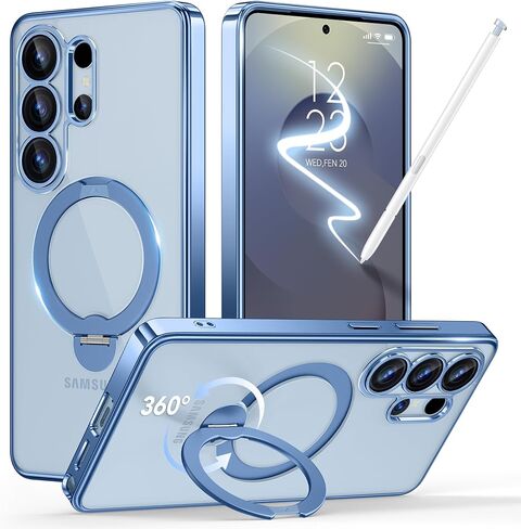 حافظة GolbinBox المغناطيسية لهاتف Samsung Galaxy S26 Ultra مع حامل يدور 360 درجة، [متوافق مع MagSafe] [حماية من السقوط العسكري] غطاء هاتف مقاوم للصدمات لهاتف AI Galaxy S26 Ultra مع مسند (أزرق/شفاف) in Kuwait
