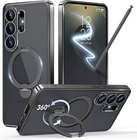 حافظة GolbinBox المغناطيسية لهاتف Samsung Galaxy S26 Ultra مع حامل يدور 360 درجة، [متوافق مع MagSafe] [حماية من السقوط العسكري] غطاء هاتف مقاوم للصدمات لهاتف AI Galaxy S26 Ultra مع مسند (أزرق/شفاف) in Kuwait