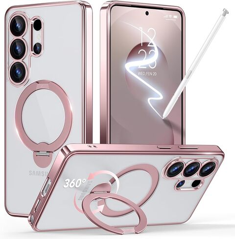 حافظة GolbinBox المغناطيسية لهاتف Samsung Galaxy S26 Ultra مع حامل يدور 360 درجة، [متوافق مع MagSafe] [حماية من السقوط العسكري] غطاء هاتف مقاوم للصدمات لهاتف AI Galaxy S26 Ultra مع مسند (أزرق/شفاف) in Kuwait