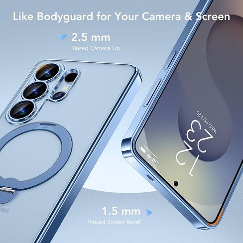 حافظة GolbinBox المغناطيسية لهاتف Samsung Galaxy S26 Ultra مع حامل يدور 360 درجة، [متوافق مع MagSafe] [حماية من السقوط العسكري] غطاء هاتف مقاوم للصدمات لهاتف AI Galaxy S26 Ultra مع مسند (أزرق/شفاف) in Kuwait