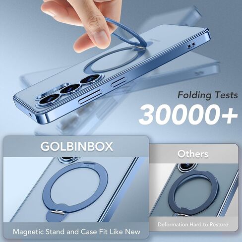 حافظة GolbinBox المغناطيسية لهاتف Samsung Galaxy S26 Ultra مع حامل يدور 360 درجة، [متوافق مع MagSafe] [حماية من السقوط العسكري] غطاء هاتف مقاوم للصدمات لهاتف AI Galaxy S26 Ultra مع مسند (أزرق/شفاف) in Kuwait