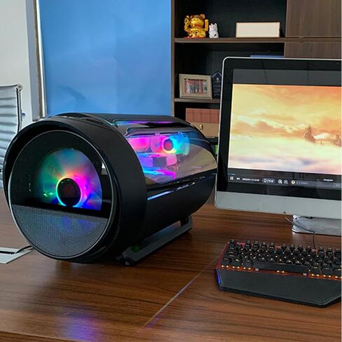 حقيبة كمبيوتر ماتكس مع نافذة دائرية بانورامية RGB، حاوية مضيفة لسطح المكتب لتبريد المياه باللون الأسود للمكتب المنزلي والألعاب in Kuwait