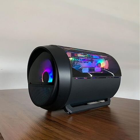 حقيبة كمبيوتر ماتكس مع نافذة دائرية بانورامية RGB، حاوية مضيفة لسطح المكتب لتبريد المياه باللون الأسود للمكتب المنزلي والألعاب in Kuwait