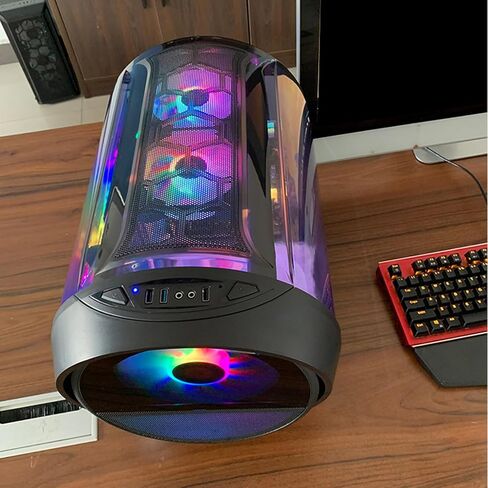 حقيبة كمبيوتر ماتكس مع نافذة دائرية بانورامية RGB، حاوية مضيفة لسطح المكتب لتبريد المياه باللون الأسود للمكتب المنزلي والألعاب in Kuwait