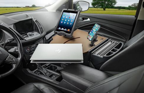 مكتب السيارة AutoExec Roadmaster لمحطة عمل سيارتك ومكتبك المحمول، بوربون براون، مع عاكس طاقة 400 واط، وحامل الهاتف وحامل الكمبيوتر اللوحي in Kuwait