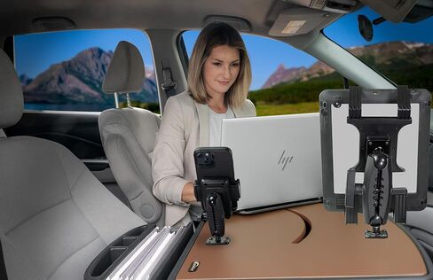 مكتب السيارة AutoExec Roadmaster لمحطة عمل سيارتك ومكتبك المحمول، بوربون براون، مع عاكس طاقة 400 واط، وحامل الهاتف وحامل الكمبيوتر اللوحي in Kuwait