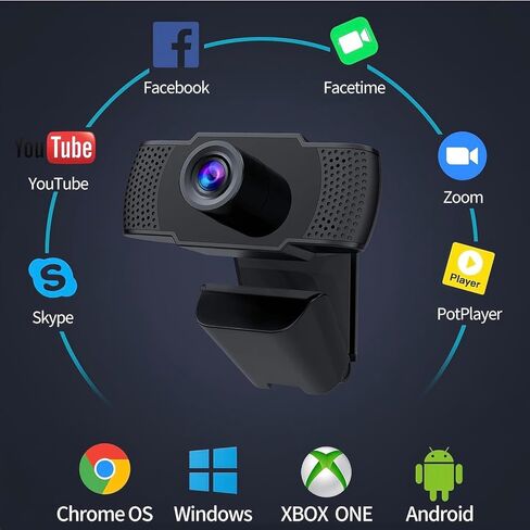 1080P Webcam with Microphone USB HD Computer Web Camera Noise-Cancelling Mic Auto Light Correction Wide Angle Web Cam for PC Video Conference in Kuwait