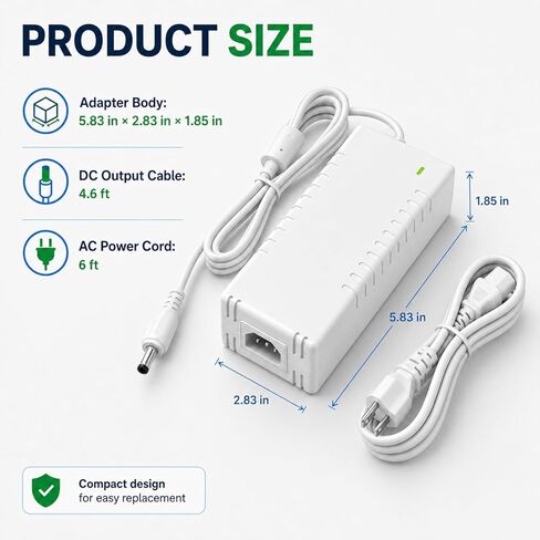 محول طاقة 54 فولت تيار مستمر يعمل مع شبكات Ubiquiti UniFi XG 6 PoE US-XG-6POE USW-Ultra-210W 6/8، متوافق مع شبكات UniFi XG 6 PoE (موديل US-XG-6POE) شاحن سلك الطاقة (أبيض) in Kuwait