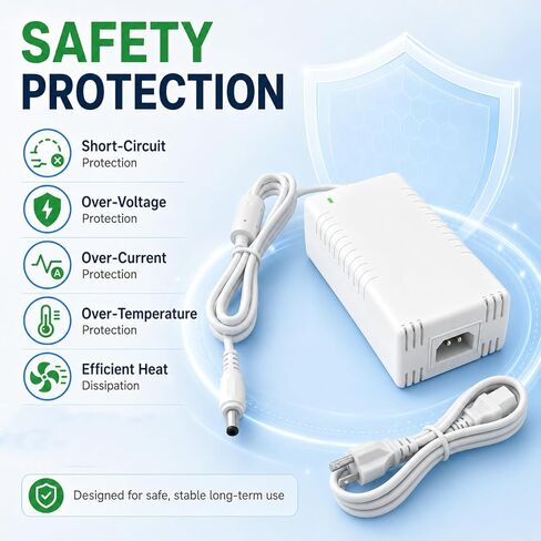 محول طاقة 54 فولت تيار مستمر يعمل مع شبكات Ubiquiti UniFi XG 6 PoE US-XG-6POE USW-Ultra-210W 6/8، متوافق مع شبكات UniFi XG 6 PoE (موديل US-XG-6POE) شاحن سلك الطاقة (أبيض) in Kuwait
