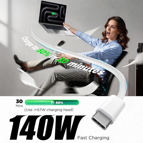 LUCMO كابل 3 مغناطيسي 140 وات 3.3 قدم لشاحن M5/M4/M3/M2 MacBook Air Pro، سلك USB C للشحن السريع لجهاز MacBook Air (13 بوصة/15 بوصة 2026/2025/2024/2023/2022)، Pro (16 بوصة/14 بوصة 2026/2025/2024/2023/2021)، أبيض in Kuwait