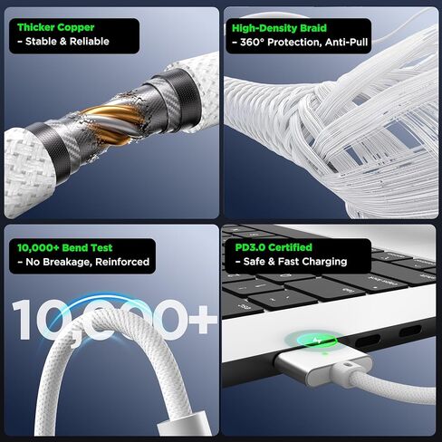 LUCMO كابل 3 مغناطيسي 140 وات 3.3 قدم لشاحن M5/M4/M3/M2 MacBook Air Pro، سلك USB C للشحن السريع لجهاز MacBook Air (13 بوصة/15 بوصة 2026/2025/2024/2023/2022)، Pro (16 بوصة/14 بوصة 2026/2025/2024/2023/2021)، أبيض in Kuwait