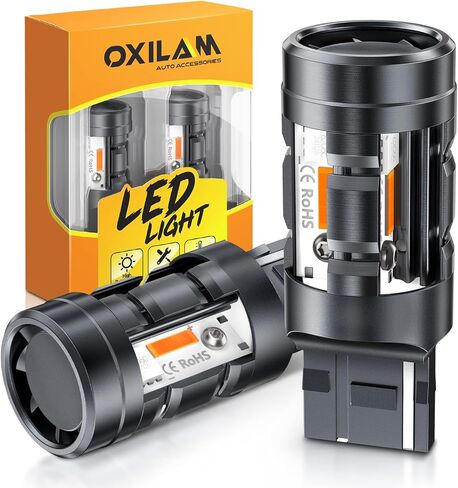 OXILAM 2023 ترقية 7443 7440 LED لمبة كهرمانية مع مروحة، CANBUS خالية من الأخطاء، 4000LM 600% أكثر سطوعًا، ضوء إشارة الانعطاف مضاد للفلاش المفرط، T20 7441 W21W WY21W 7440NA استبدال لمبة الوامض (حزمة من 2) in Kuwait