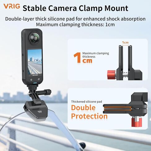 حامل مشبك للزجاج الأمامي للدراجة النارية VRIG لـ Insta 360 X5 X4 X3 مع محول 1/4 بوصة لـ DJI Osmo Action 6 4 3 /Osmo Nano/Action 5 4 3، Hero 13 12 11 10 9 8، ملحقات كاميرا الحركة in Kuwait