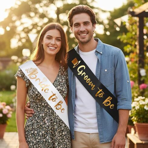 Docooniver Bride to be&Groom to be عبارة عن قطعتين من الوشاح لحفلات الزفاف، ووشاح حفلات العزوبية، وهدايا وديكورات حفلات الزفاف. (أبيض وأسود) in Saudi Arabia