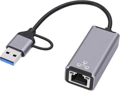 Yunseity USB C USB A Ethernet Adapter, 3.0 to RJ45 Network Converter 100Mbps with LED Indicator and Surge Protection, for Laptop Phone Tablet for Wins for Android for iOS in Kuwait