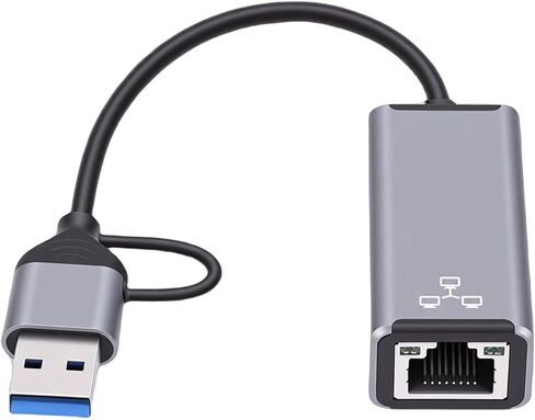 Yunseity USB C USB A Ethernet Adapter, 3.0 to RJ45 Network Converter 100Mbps with LED Indicator and Surge Protection, for Laptop Phone Tablet for Wins for Android for iOS in Kuwait