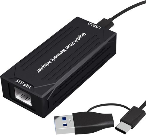 GLOTRENDS ST7293 USB3.0 Type C/A to Fiber Network Adaptor, 100/1000Base-X Open SFP Gigabit Port, Compatible with Windows/macOS/Linux in Kuwait