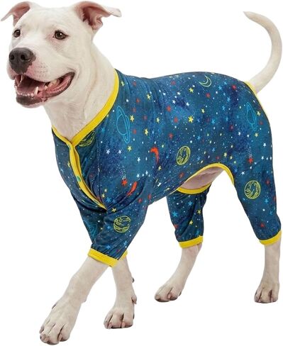 قميص LovinPet للتعافي من جراحة الكلاب الكبيرة، قميص داخلي لمعاطف الكلاب، مضاد لللعق، ملابس قلق الحيوانات الأليفة، طباعة الفضاء البحري، بلوفر ملابس الكلاب ذات السلالات الكبيرة، بيجامات للكلاب، PJ's/XXL in Kuwait