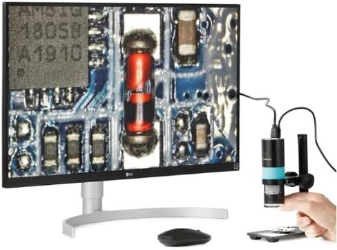 مجهر AmScope HHD2100HD-P الكل في واحد الاحترافي المستقطب HDMI الرقمي المحمول - 2.1 ميجابكسل 1080 بكسل 60 إطارًا في الثانية، تكبير 10X-280X، ضوء حلقة LED، حامل طاولة، لثنائي الفينيل متعدد الكلور والمختبر in Kuwait