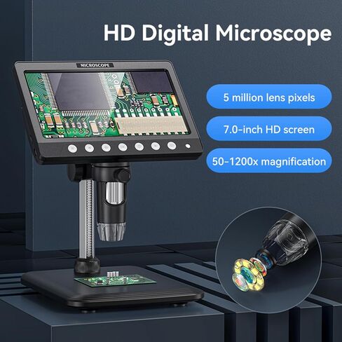 مجهر رقمي Luocute، تكبير 5 ميجابكسل 1200X مع شاشة IPS عالية الدقة 7 بوصة و8 مصابيح LED للنافذة، فحص إصلاح إلكترونيات اللحام (330) in Kuwait