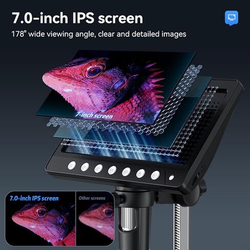 مجهر رقمي Luocute، تكبير 5 ميجابكسل 1200X مع شاشة IPS عالية الدقة 7 بوصة و8 مصابيح LED للنافذة، فحص إصلاح إلكترونيات اللحام (330) in Kuwait