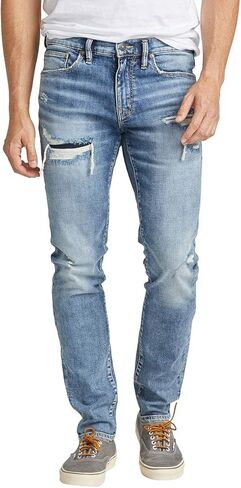 Silver Jeans Co. Men's Kenaston Slim Fit Slim Leg Jeans, Destroyed Medium Eco Wash, 36W x 32L in Saudi Arabia