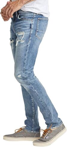 Silver Jeans Co. Men's Kenaston Slim Fit Slim Leg Jeans, Destroyed Medium Eco Wash, 36W x 32L in Saudi Arabia