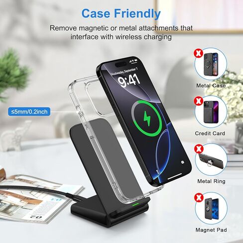 حامل شاحن لاسلكي Samsung S26 Ultra شحن سريع 15 وات لهاتف Galaxy S26+/S26/S25 Ultra/S25 FE/S25 Edge/S25+/S24 FE/S23/S22+، محطة شحن هاتف مكتبي لاسلكية لـ Google Pixel 10a/10 Pro/9a/8 Pro in Kuwait