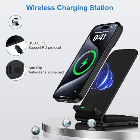 حامل شاحن لاسلكي Samsung S26 Ultra شحن سريع 15 وات لهاتف Galaxy S26+/S26/S25 Ultra/S25 FE/S25 Edge/S25+/S24 FE/S23/S22+، محطة شحن هاتف مكتبي لاسلكية لـ Google Pixel 10a/10 Pro/9a/8 Pro in Kuwait